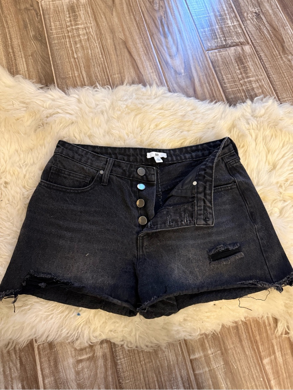bp Black Distressed Button-Front Jean Shorts